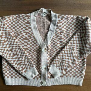 Cropped Checkered Cardigan